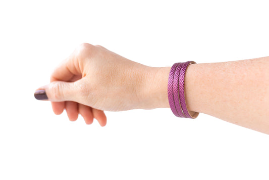 Leather Bracelet / Ultra Skinny Sliced Cuff / Pink Sapphire Shimmer