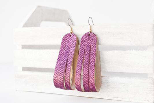 Leather Earrings / Sliced Leather / Pink Sapphire Shimmer