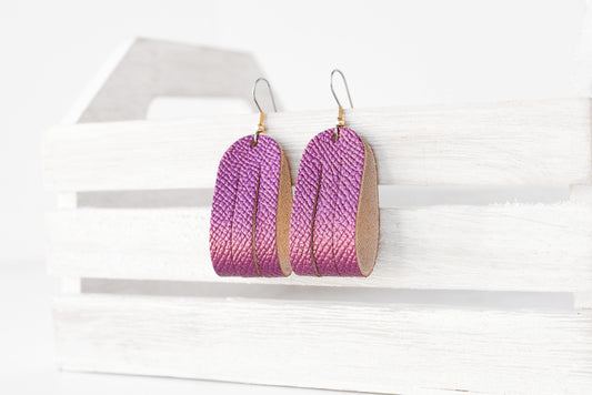 Leather Earrings / Mini Sliced / Pink Sapphire Shimmer