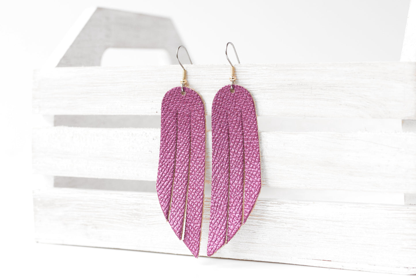 Leather Earrings / Fringe / Pink Sapphire Shimmer