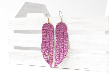 Leather Earrings / Fringe / Pink Sapphire Shimmer