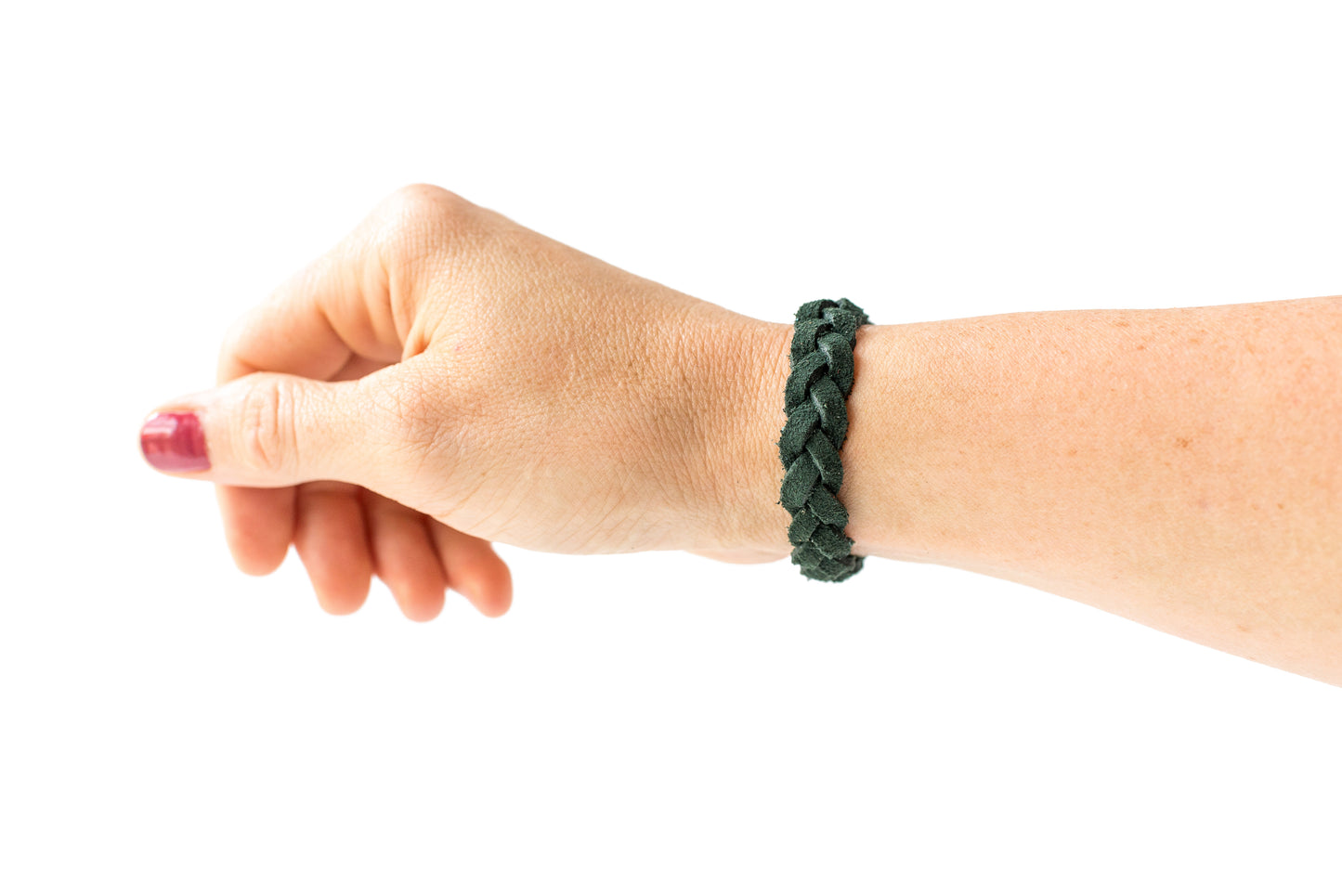 Braided Leather Bracelet / Forest Green Suede