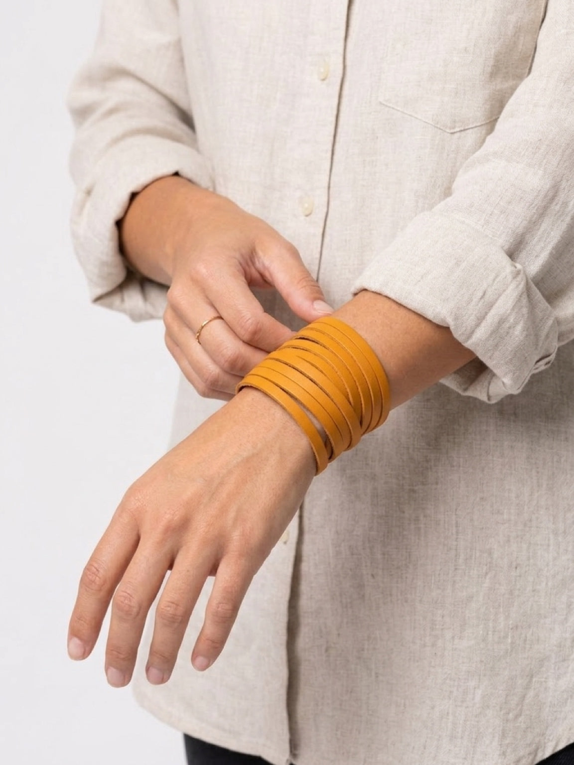 Leather Bracelet / Original Sliced Wrap Cuff / Butternut