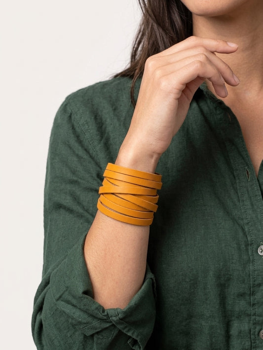 Leather Bracelet / Original Sliced Wrap Cuff / Butternut