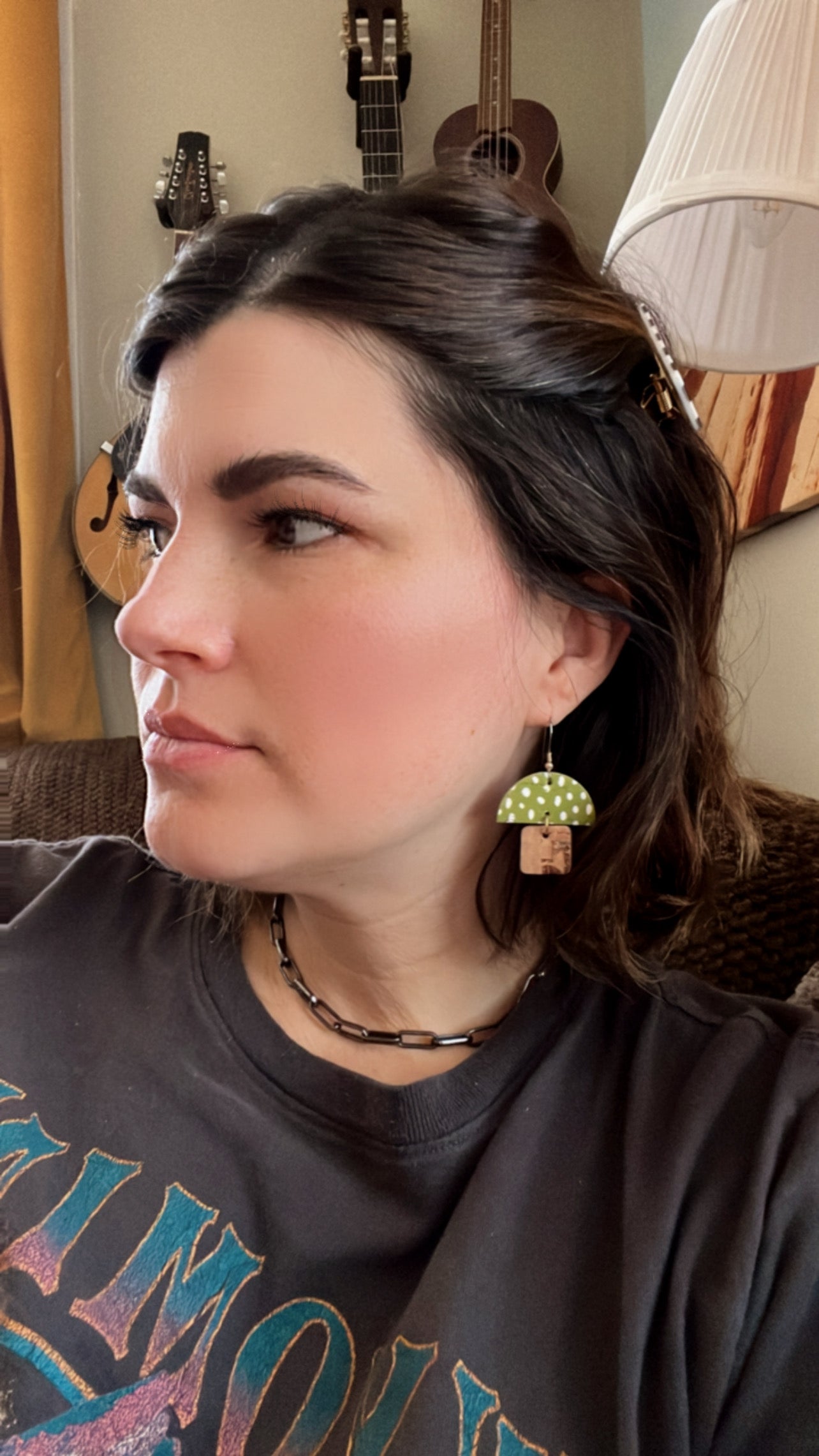 Leather Earrings / Mushrooms / Green Cap