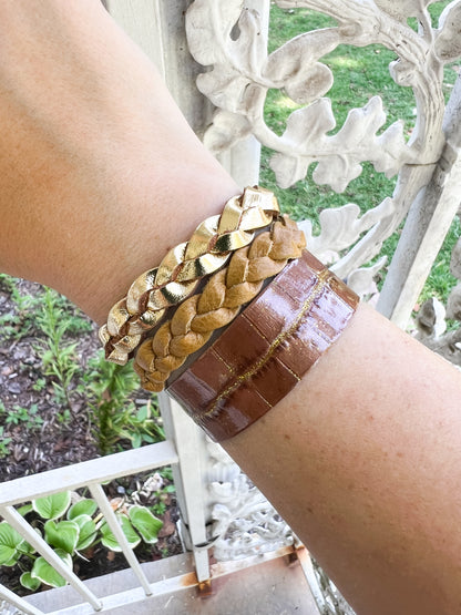 Braided Leather Bracelet / Metallic Gold