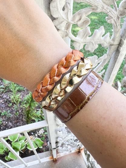 Braided Leather Bracelet / Metallic Gold