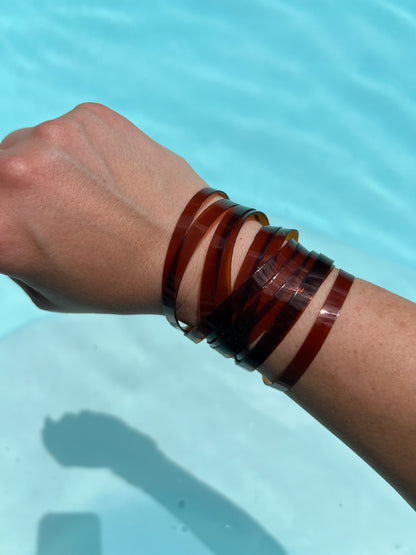 Leather Bracelet / Ultra Skinny Sliced Cuff / Coffee Jelly