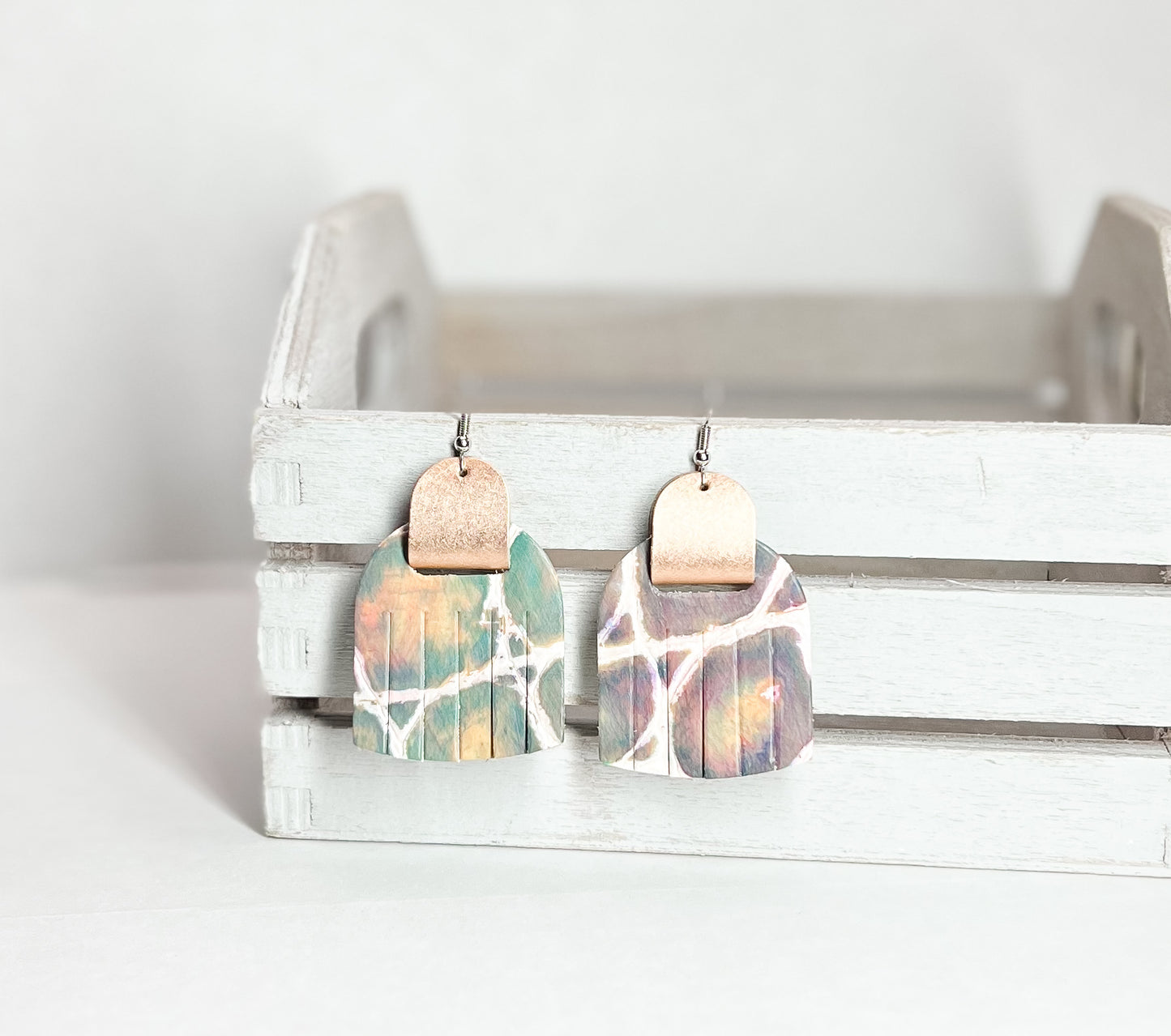 Leather Earrings / Fringies / Prism Reptile & Frosted Copper