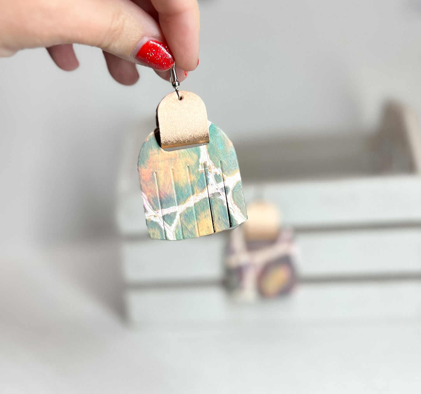 Leather Earrings / Fringies / Prism Reptile & Frosted Copper