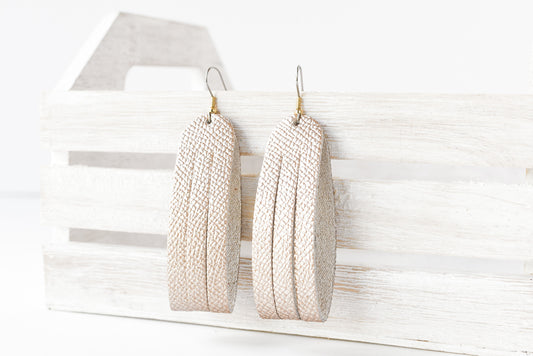 Leather Earrings / Sliced Leather / White Gold