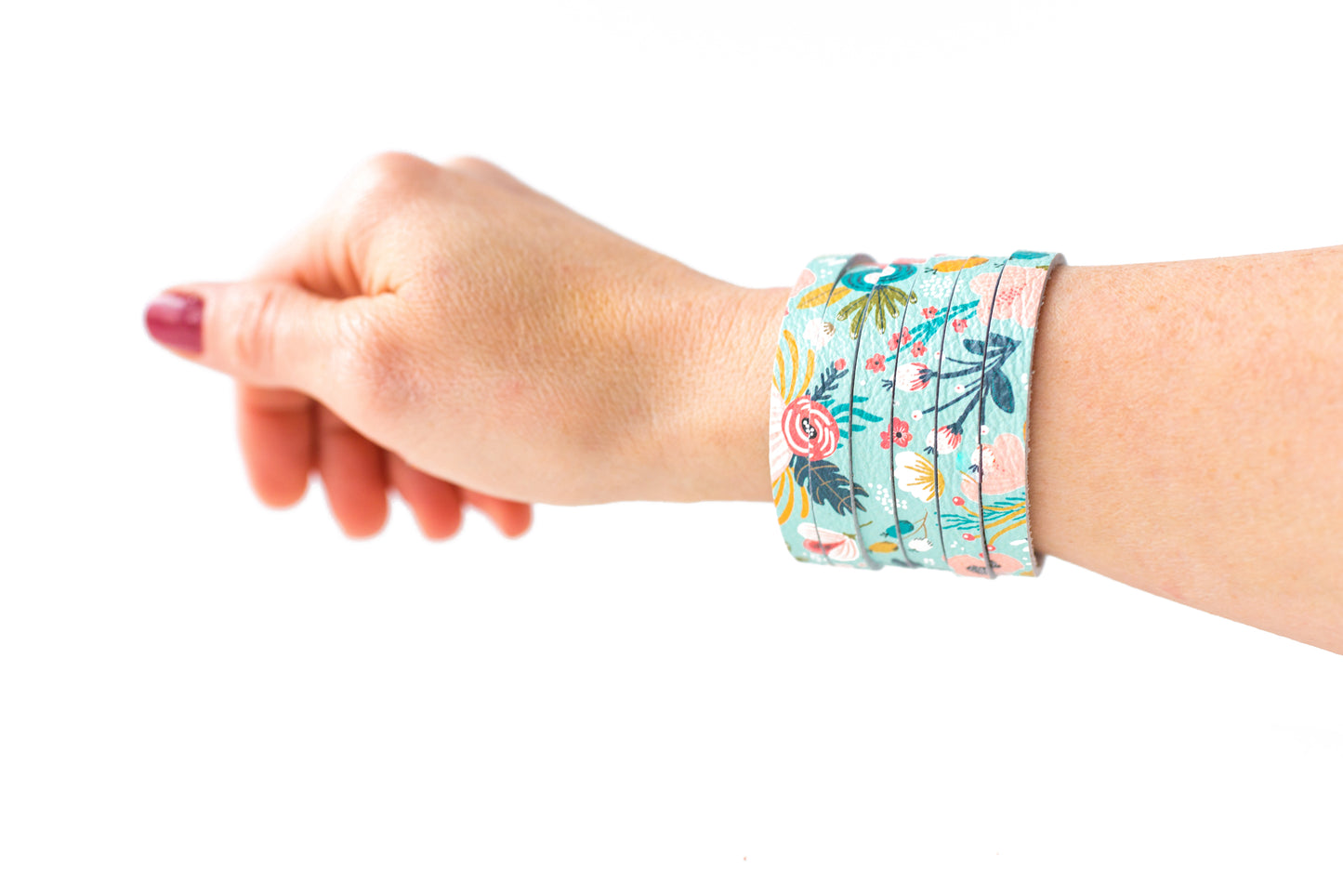 Leather Bracelet / Original Sliced Cuff / Spring Bouquet