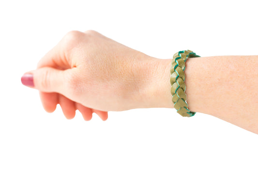 Braided Leather Bracelet / Green Olive