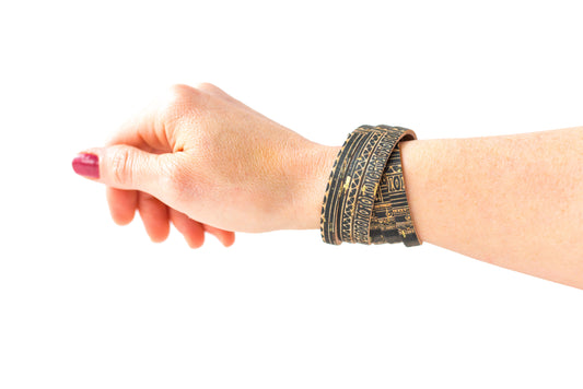 Leather Bracelet / Skinny Sliced Wrap Cuff / Egyptian Cork