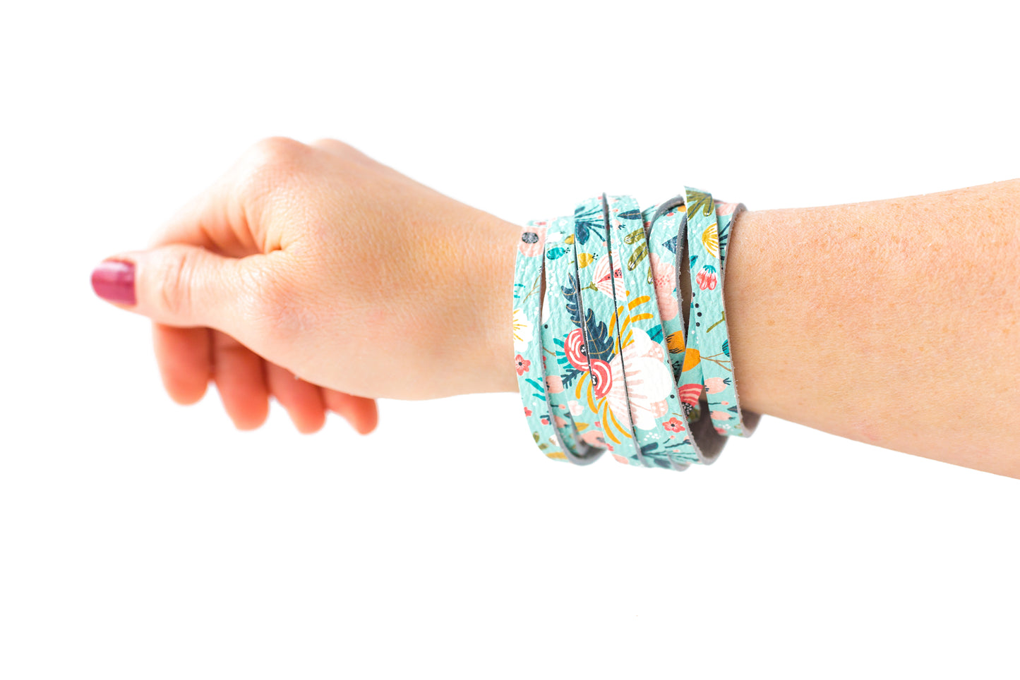 Leather Bracelet / Original Sliced Wrap Cuff / Spring Bouquet