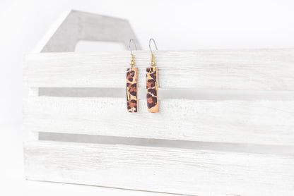 Leather Earrings / Simple Tiny / Leopard Cork