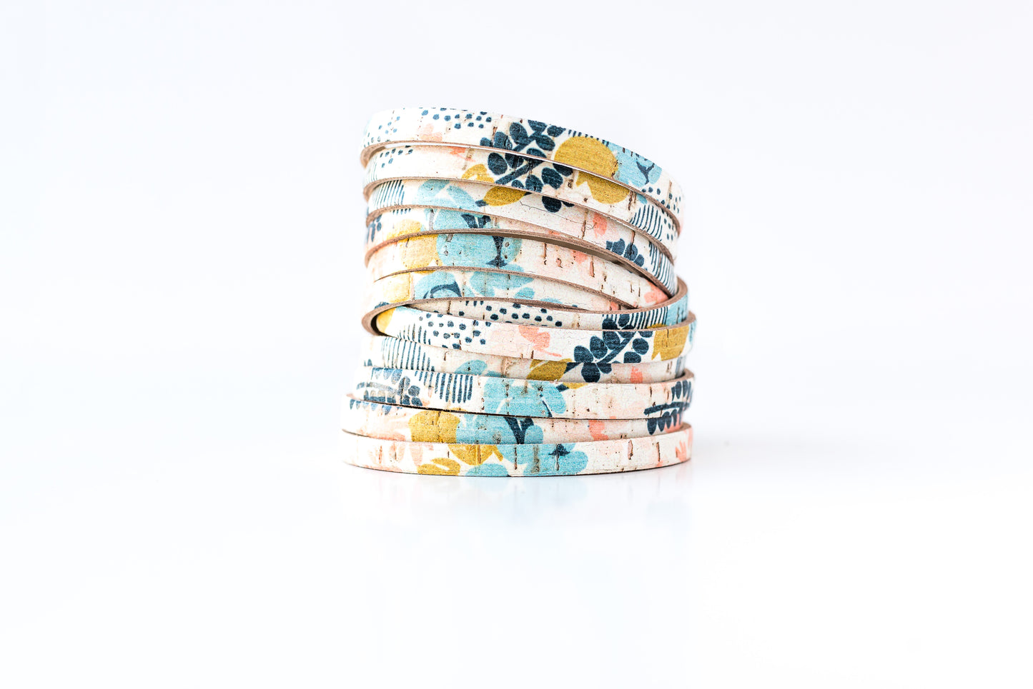 Leather Bracelet / Original Sliced Wrap Cuff / Abstract Floral Cork