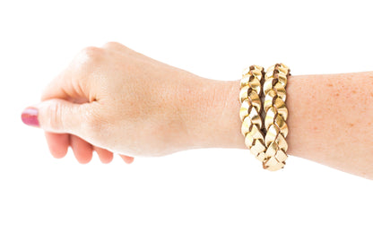 Double Wrap Braided Leather Bracelet / Metallic Gold