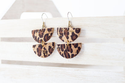 Leather Earrings / Demi Luna / Leopard Cork