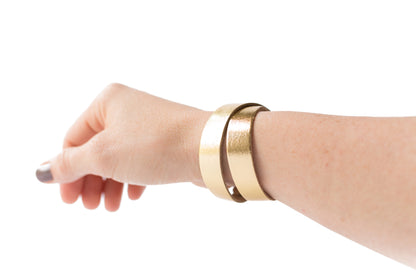 Leather Bracelet / Slim Wrap Cuff / Metallic Gold