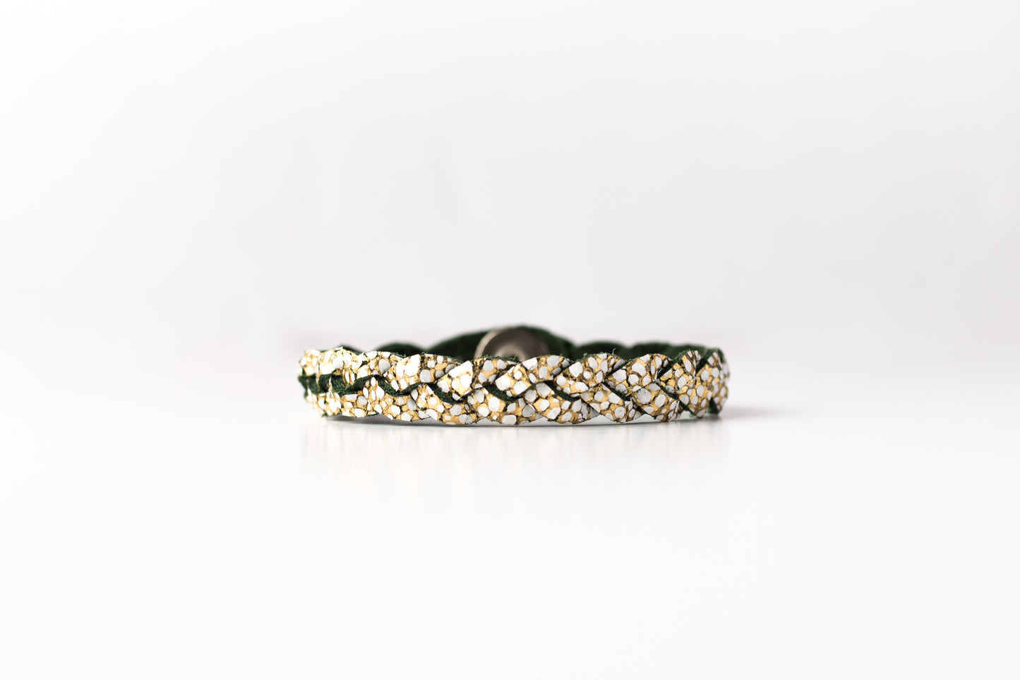 Braided Leather Bracelet / Golden Lilypad