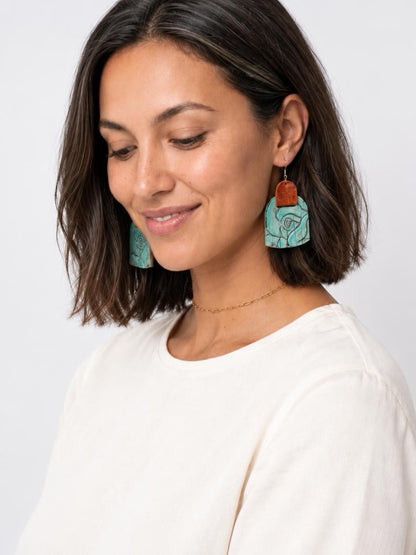Leather Earrings / Fringies / Turquoise Prairie & Vintage Brown
