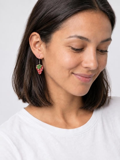 Leather Earrings / Strawberry Patch