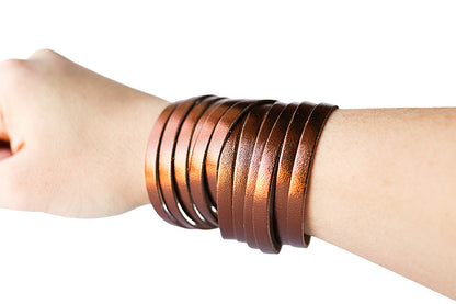 Leather Bracelet / Original Sliced Wrap Cuff / Metallic Bronze
