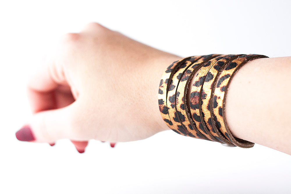 Leather Bracelet / Original Sliced Cuff / Leopard Shimmer