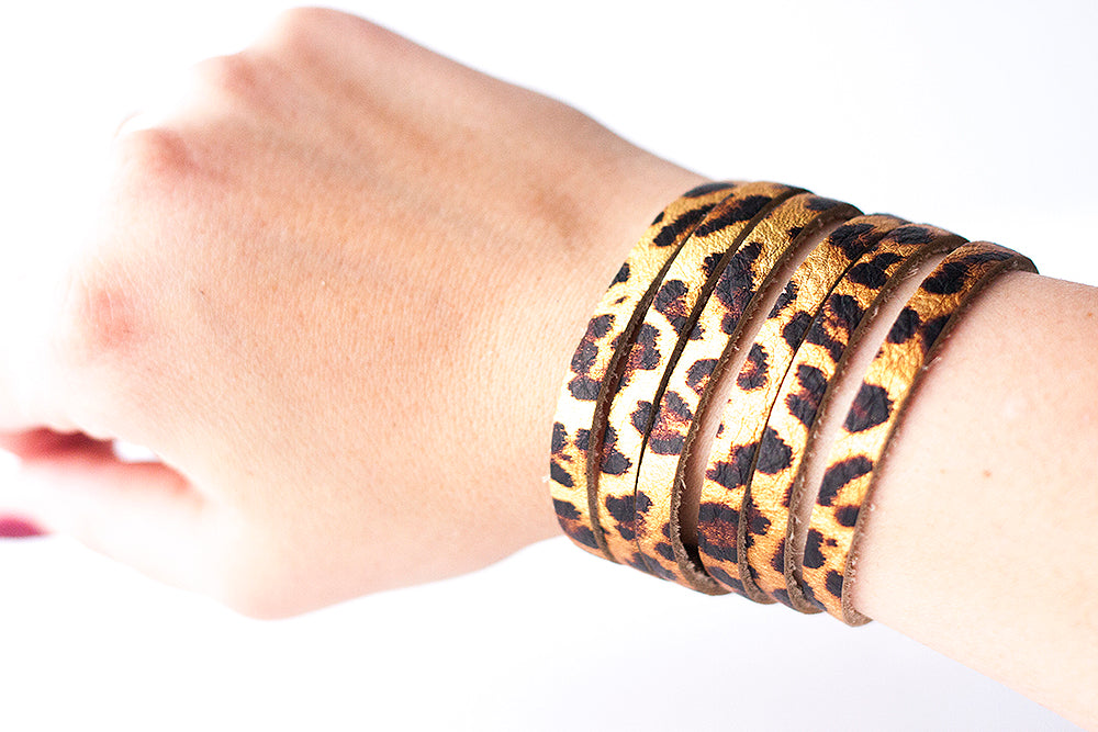 Leather Bracelet / Original Sliced Cuff / Leopard Shimmer