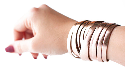 Leather Bracelet / Original Sliced Wrap Cuff / Metallic Rosegold