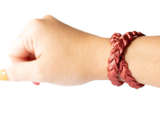 Double Wrap Braided Leather Bracelet / Fire Opal Shimmer