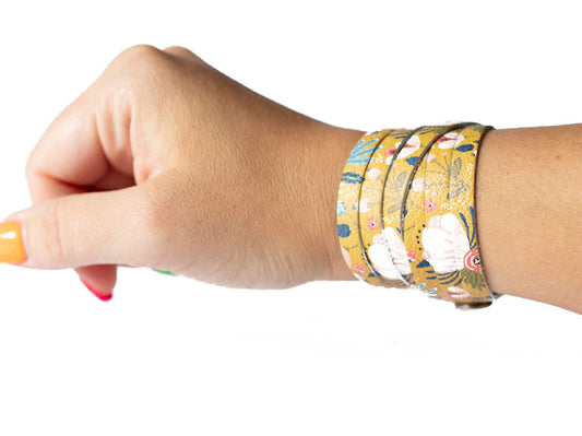 Leather Bracelet / Skinny Sliced Wrap Cuff / Fall Bouquet