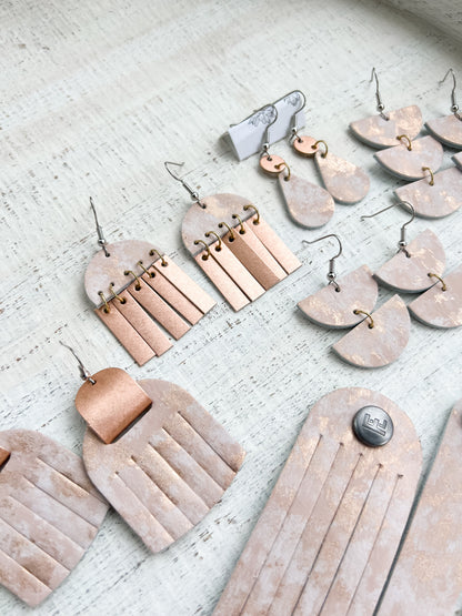Leather Earrings / Fringies / Summer Opal & Frosted Copper