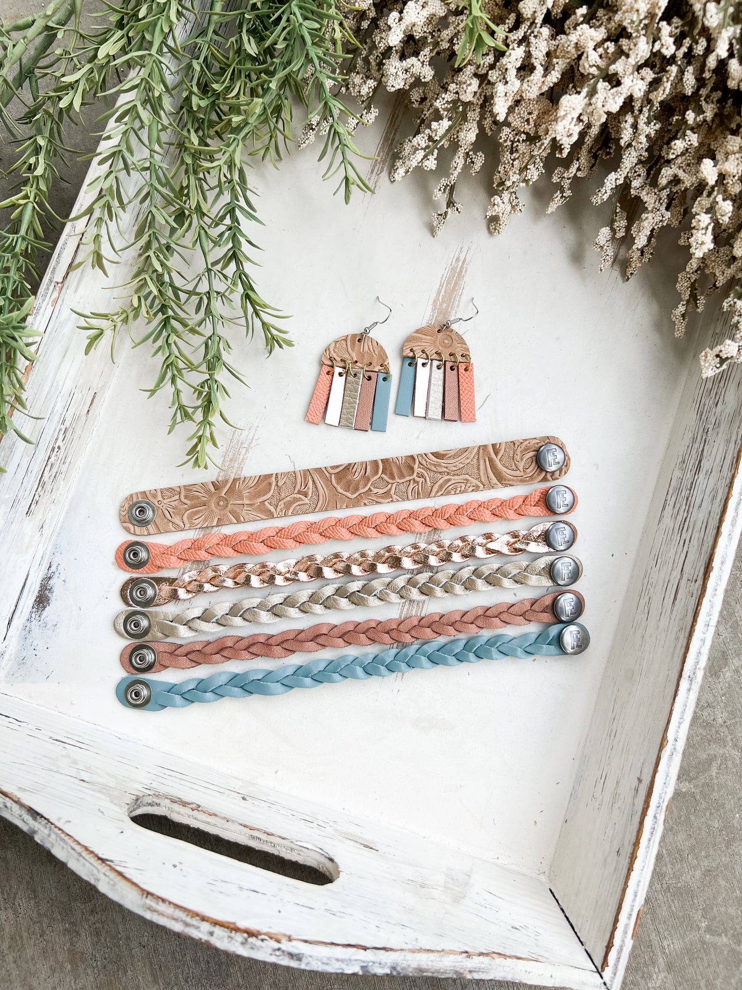 Leather Earrings / Fringe / Western Floral