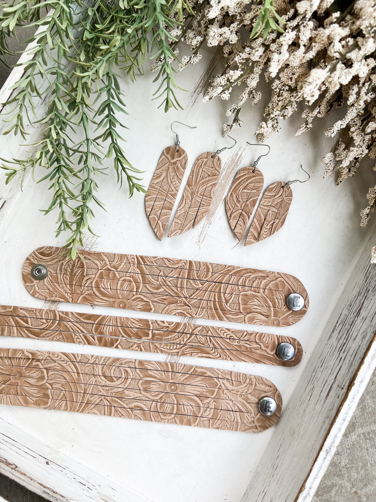 Leather Earrings / Fringe / Western Floral