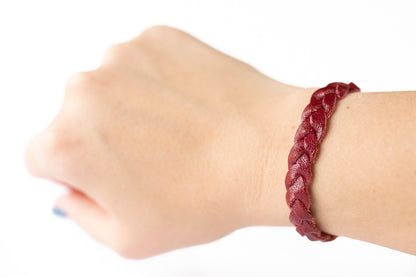 Braided Leather Bracelet / Fire Engine Red