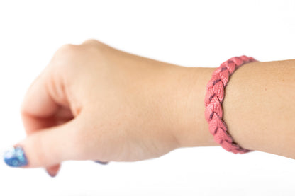 Braided Leather Bracelet / Pink Cherries