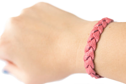 Braided Leather Bracelet / Pink Cherries