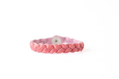 Braided Leather Bracelet / Pink Cherries
