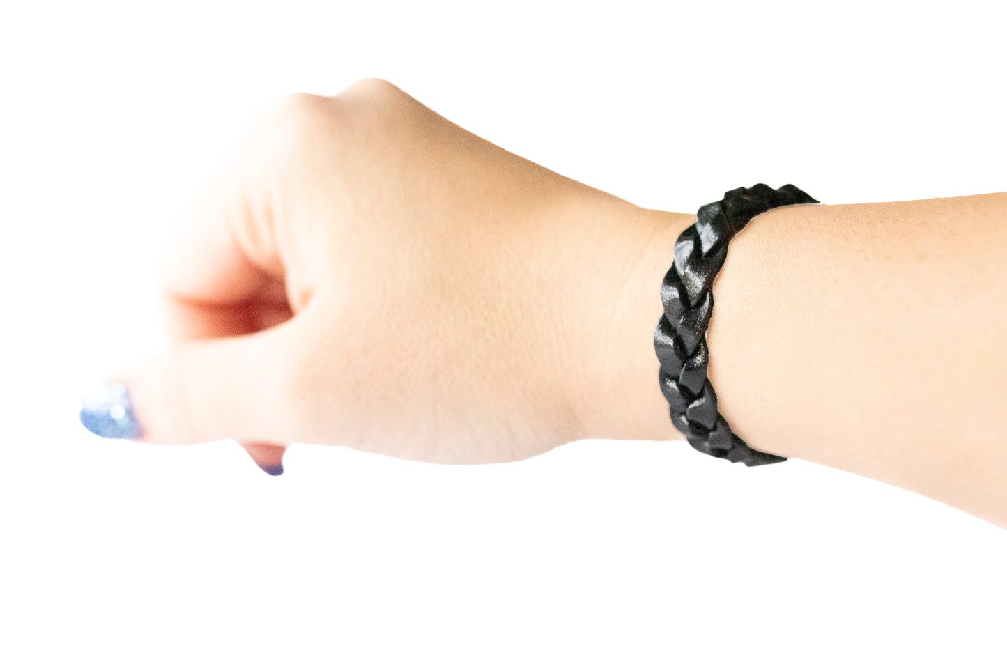 Braided Leather Bracelet / Metallic Black