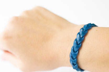 Braided Leather Bracelet / Cobalt Blue