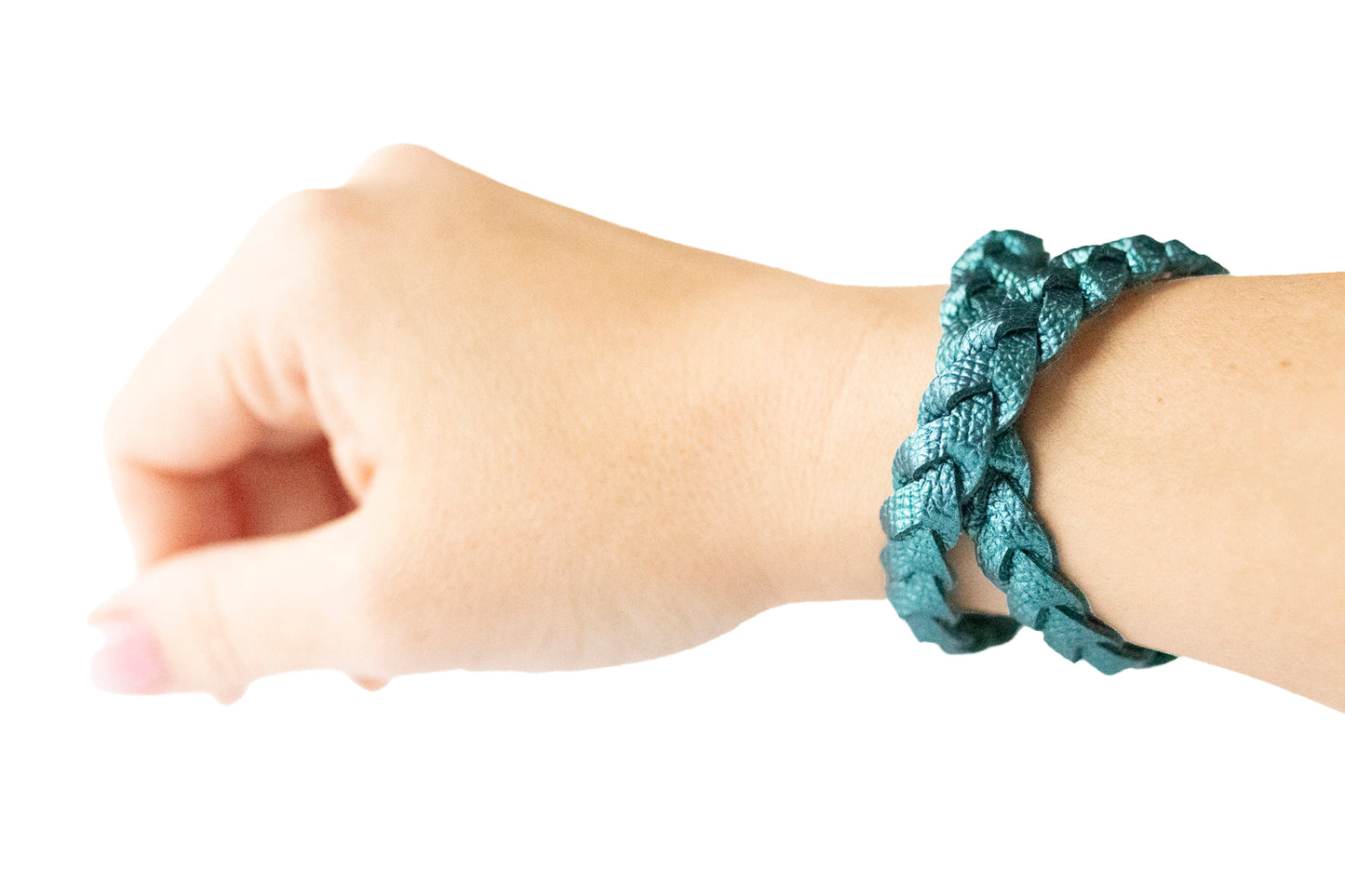 Double Wrap Braided Leather Bracelet / Teal Quartz Shimmer