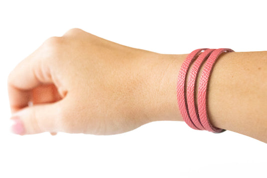 Leather Bracelet / Ultra Skinny Sliced Cuff / Pink Cherries