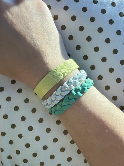 Braided Leather Bracelet / Pastel Cloud