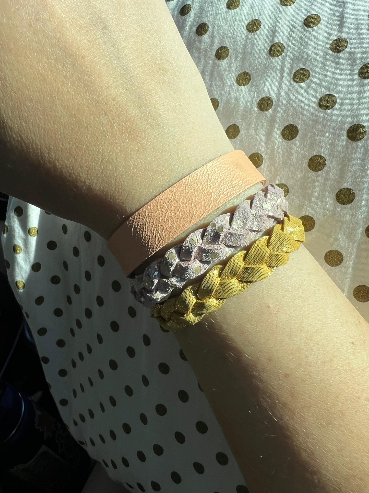 Braided Leather Bracelet / Golden Shimmer