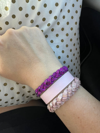 Braided Leather Bracelet / Rose Bubbles