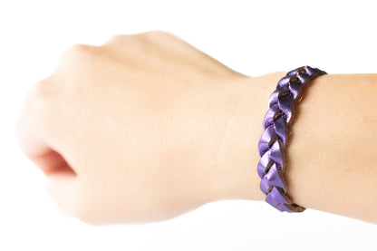 Braided Leather Bracelet / Metallic Purple