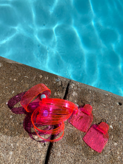 Leather Earrings / Fringies / Dragon Fruit Jelly