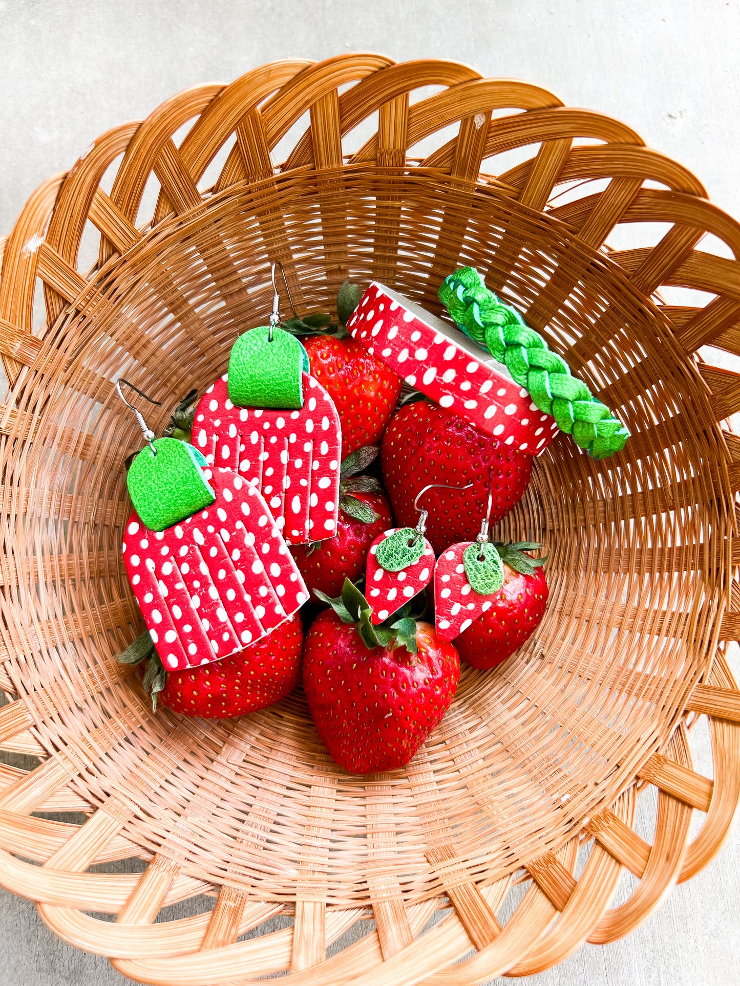 Leather Earrings / Strawberry Patch